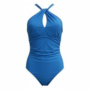 Bleu Rod Beattie Blue One Piece Swimsuit  Sz 12 Halter Slimming Beach Summer